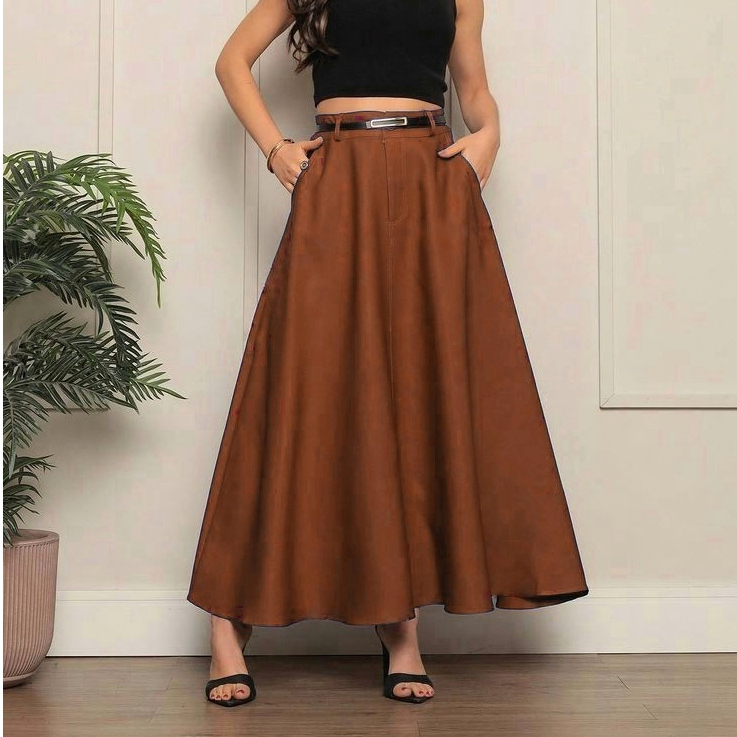 Saia Longa Alfaiataria/Moda Evangélica Casual Básica Inverno Cintura Alta