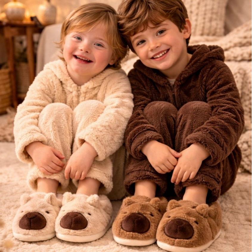 Pantufa Capivara Infantil Cano Alto Antiderrapante Sola Borracha Inverno Frio Festa Pijama Presente