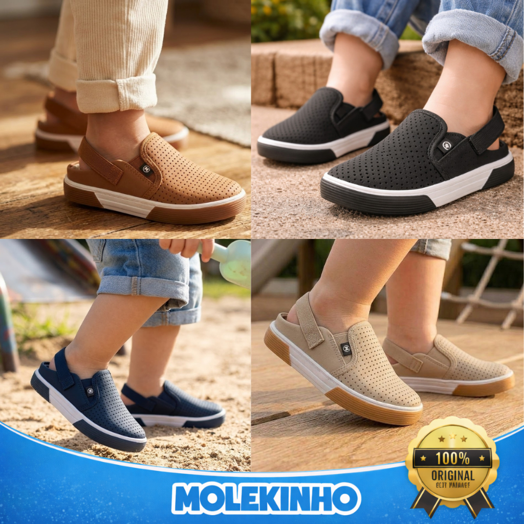 Tênis Molekinho Infantil Menino Calce Fácil Casual Bebê Confortável Dia a Dia  Escolar Original