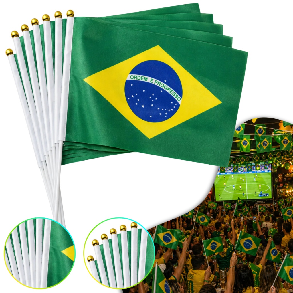 Kit C/ 12 Bandeirinhas De Mão Com Haste Brasil Copa Do Mundo