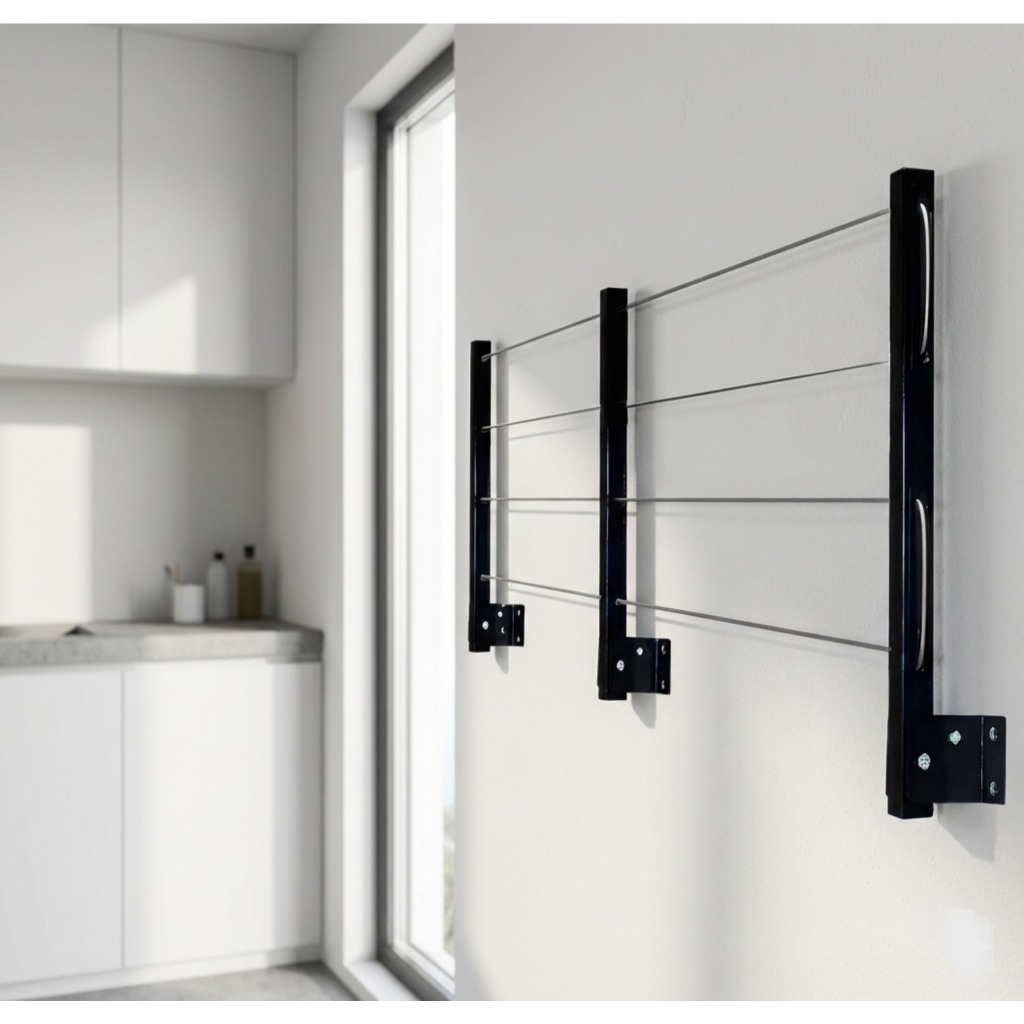 Varal De Roupa 3 hastes Retratil Para Parede Muro Casa Até 8 metros Com kit de montagem