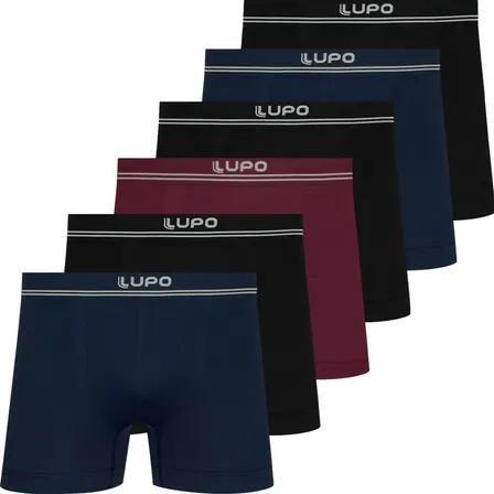 Kit 6 Cuecas Boxer Lupo Poliamida Sem Costura Box Original