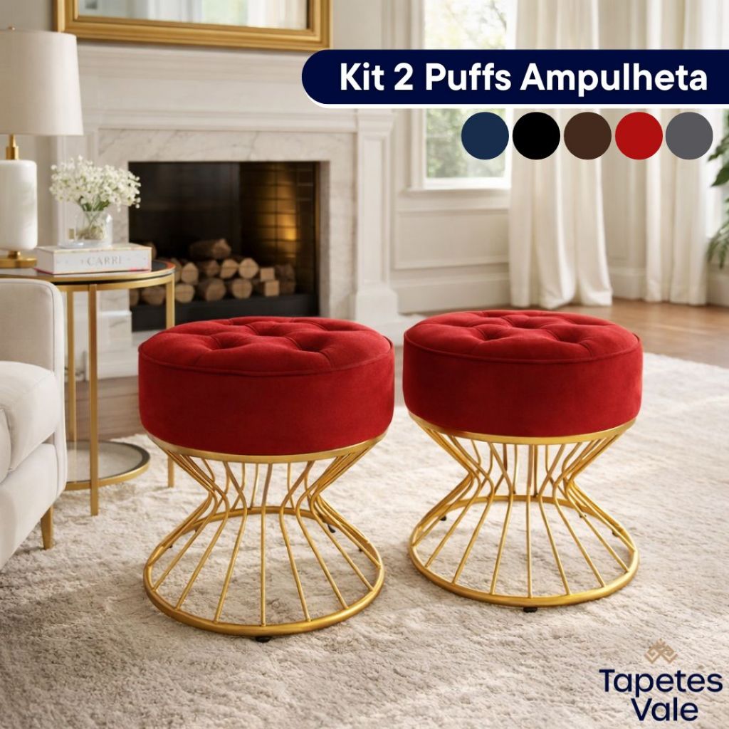 Puff Banqueta Redonda Ampulheta Capitonê Veludo D28 Base Metalon
