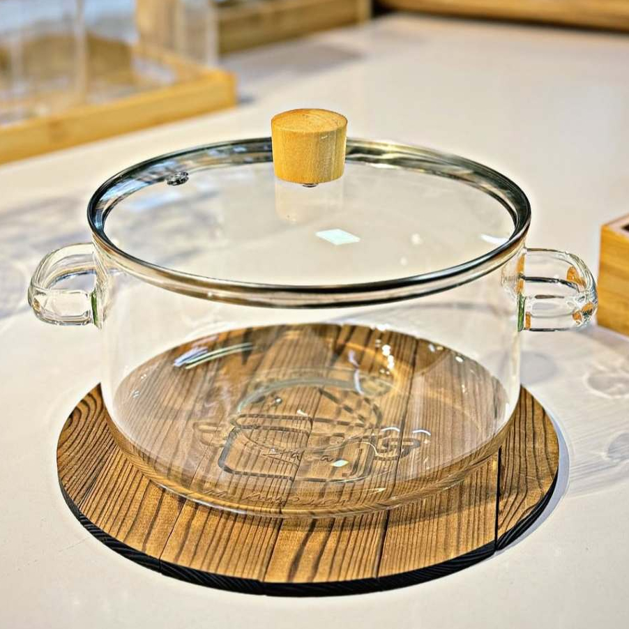 Panela de Vidro com tampa e puxador 1,4L Caçarola Antiaderente decorativa para servir