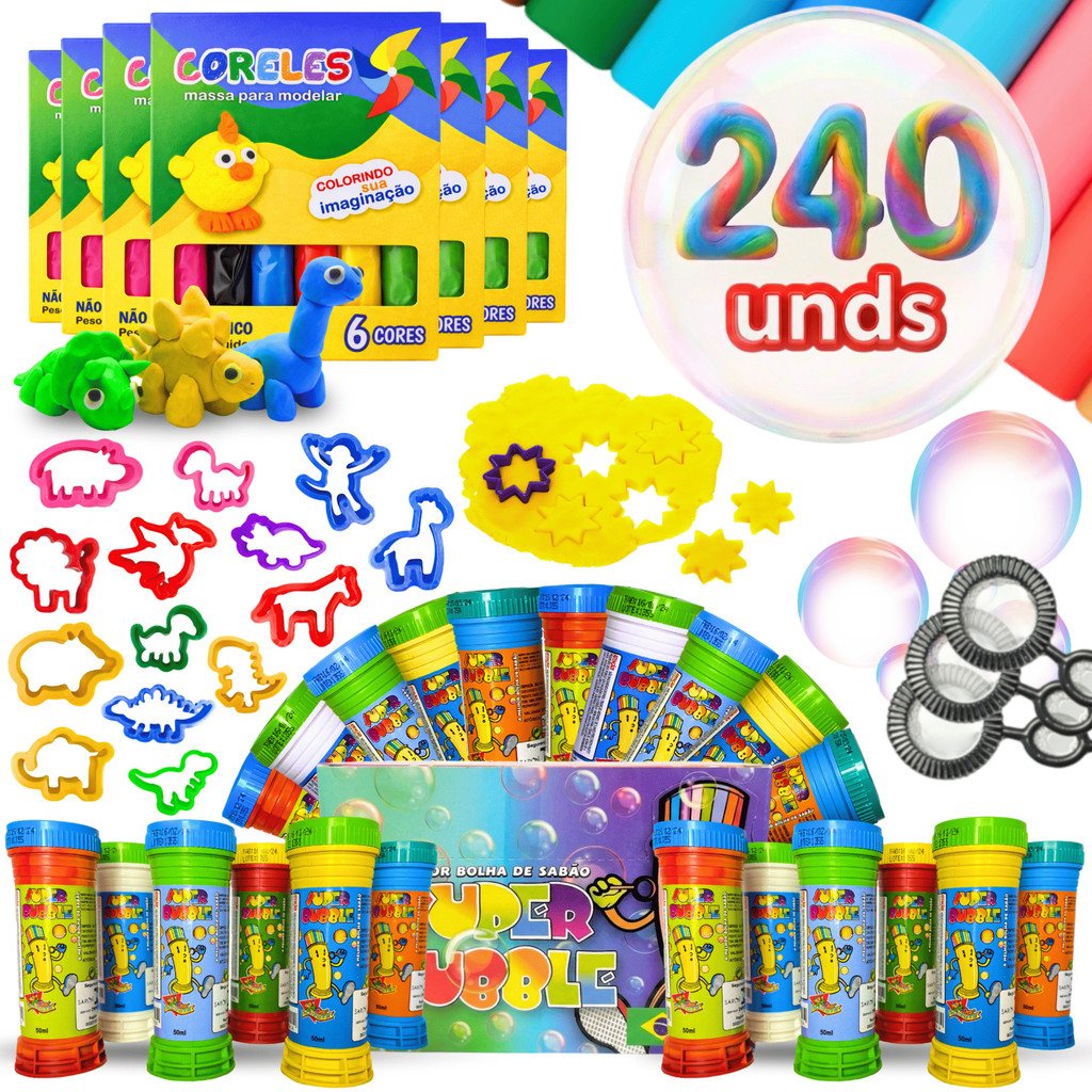 Kit Prenda Brinde Bolha Sabão Massa Modelar Forminha Festa Infantil Massinha Lembrancinha Sacolinha