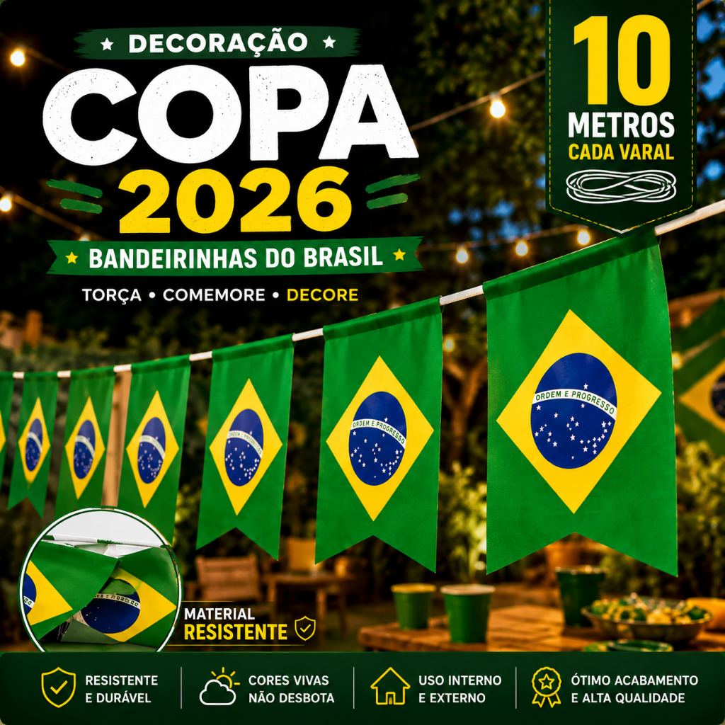 kit Bandeirinhas Brasil Verde Amarelo Festa Copa Decoração Churrasco Bandeirola