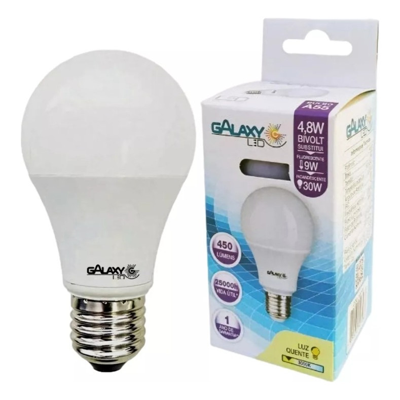 Lâmpada Led Bulbo 4,8w 6500k Bivolt 450lm E27 Branco