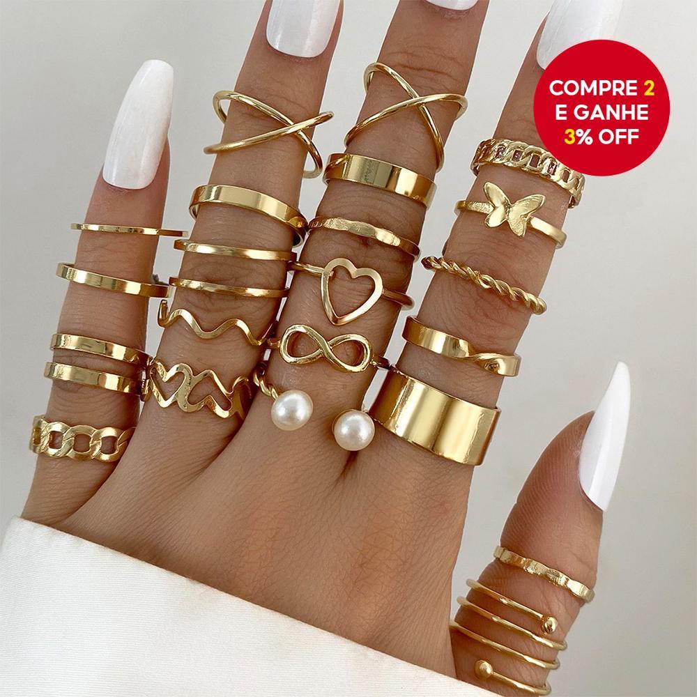 22 Peças Anéis De Pérola Borboleta Amor Empilháveis Elegantes Minimalistas Para Mulheres