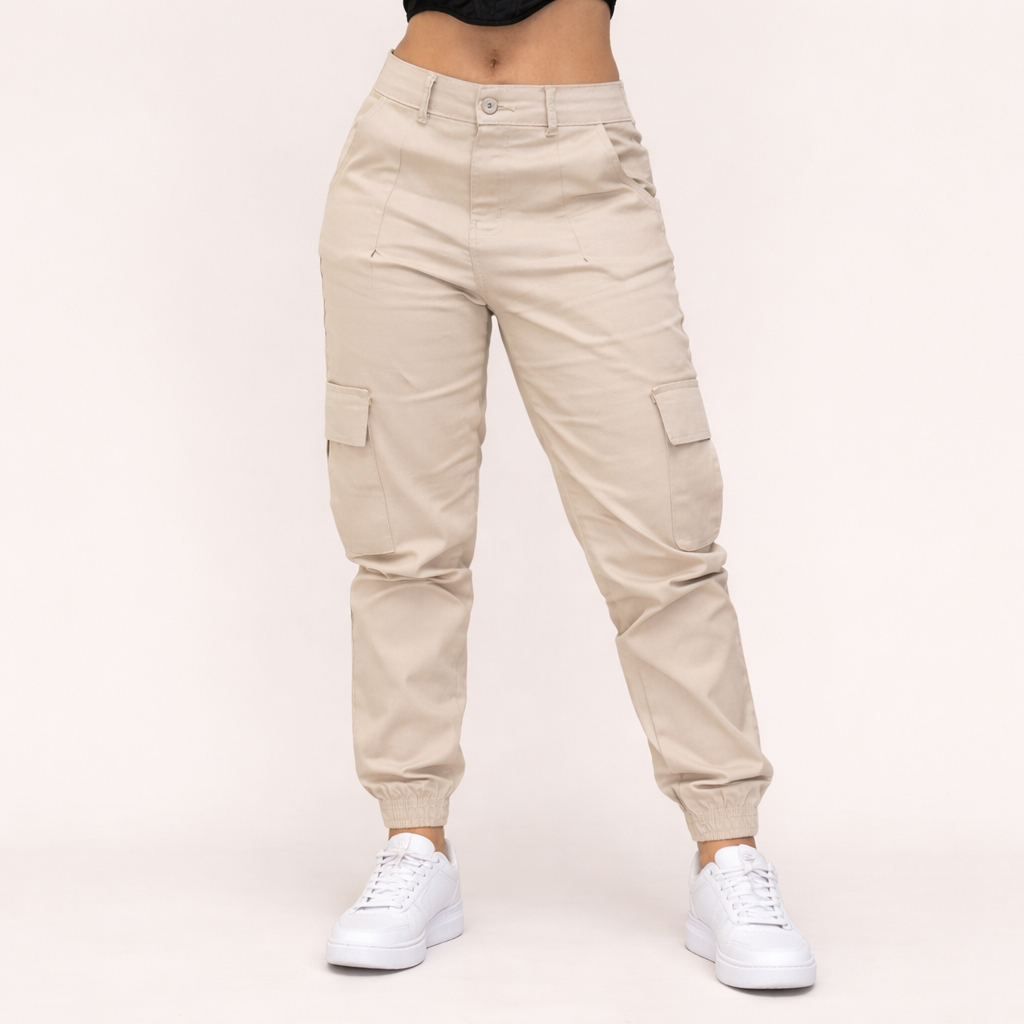 Calça Cargo Feminina Jogger Cintura Alta Com Bolso Lateral Com Lycra Streetwear Stillger