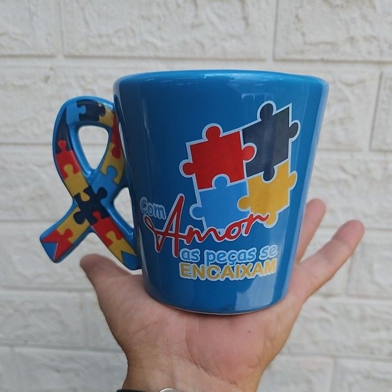 Caneca Quebra Cabeça Autista, TEA, presentes, 3d porcelana 400ml