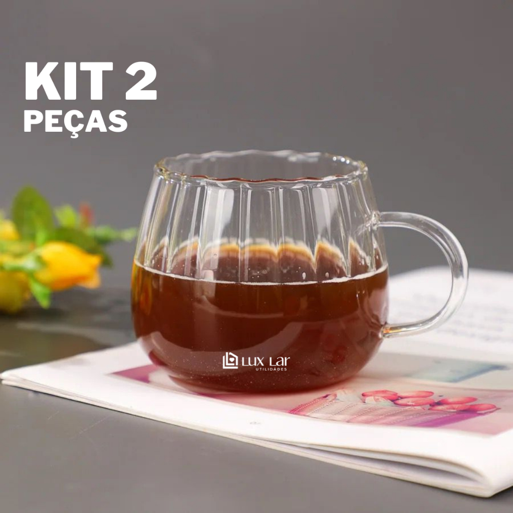 Xícara de Café Chá de Vidro Borossilicato Decorativa 356ml Transparente