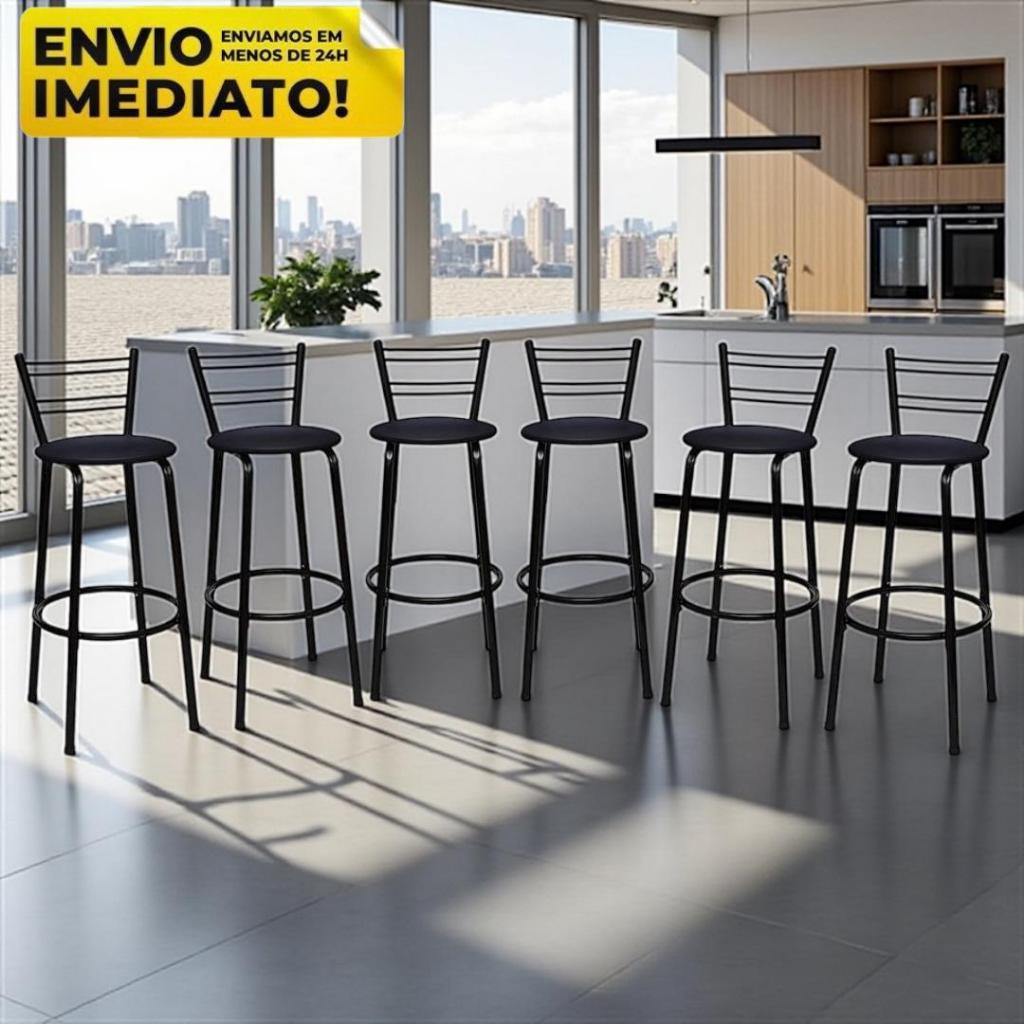 Kit 6 Banquetas Alta Comfort Balcão Banco Americano Bancada P/ Churrasco Premium