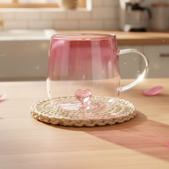 XICARA CORAÇAO DE VIDRO BOROSSILICATO 300ML/CAFE/CHA.