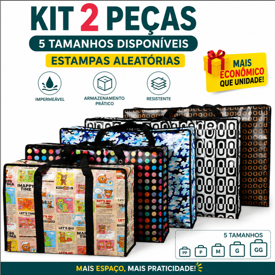 2 pçs Bolsa Sacola de Armazenamento Grande Capacidade  Impermeável e Reforçada Sacola de Mudança 40–90cm Várias Tamanhos