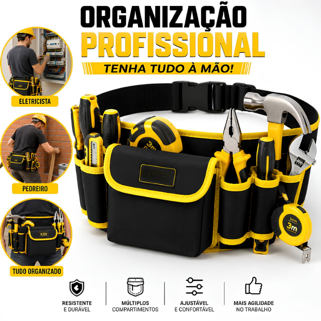 Bolsa Cinto para Ferramentas Tecido Oxford Multibolsos 52X13CM para Reparos e Montagens