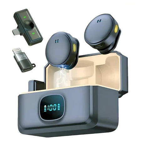 Microfone Lapela Redondo Imã Sem Fio Tipo C Preto Anti Ruído Duplo Mymotors Para Android E IOS