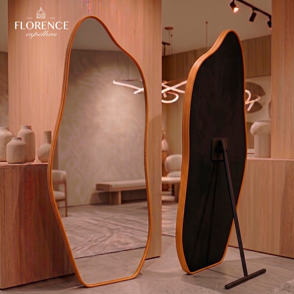Espelho Form Orgânico 170x70 e 150x50 Com Moldura em Couro Corpo Inteiro Luxo